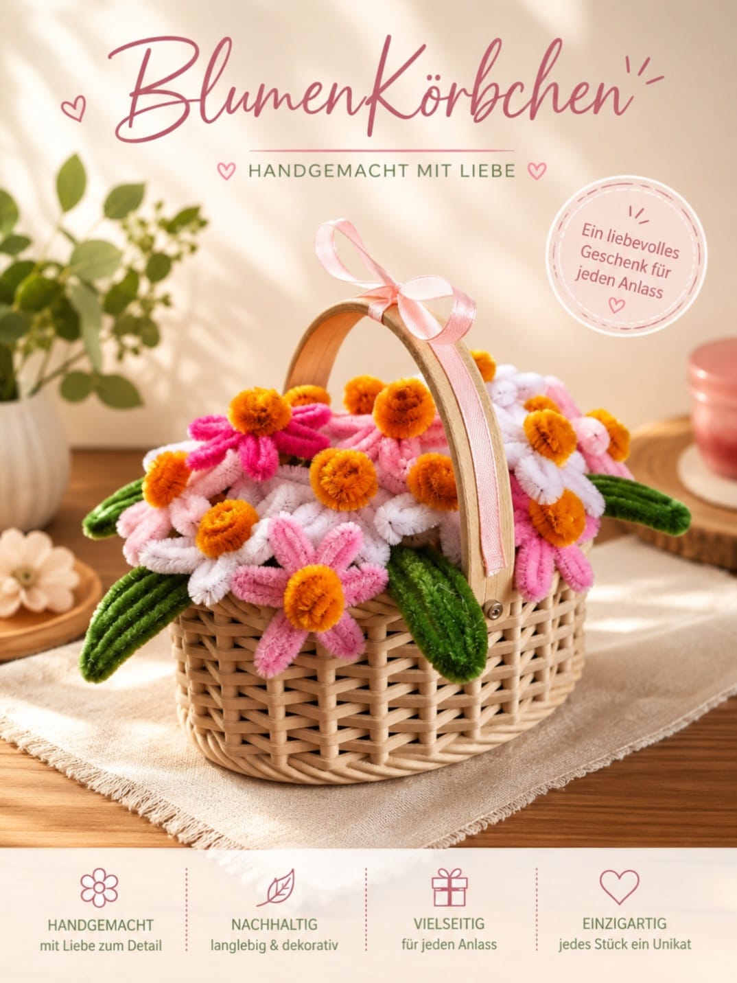 🌸 Handgefertigtes Blumenkörbchen🌸 Tischdeko, Geschenkidee, Blumen, Festdeko