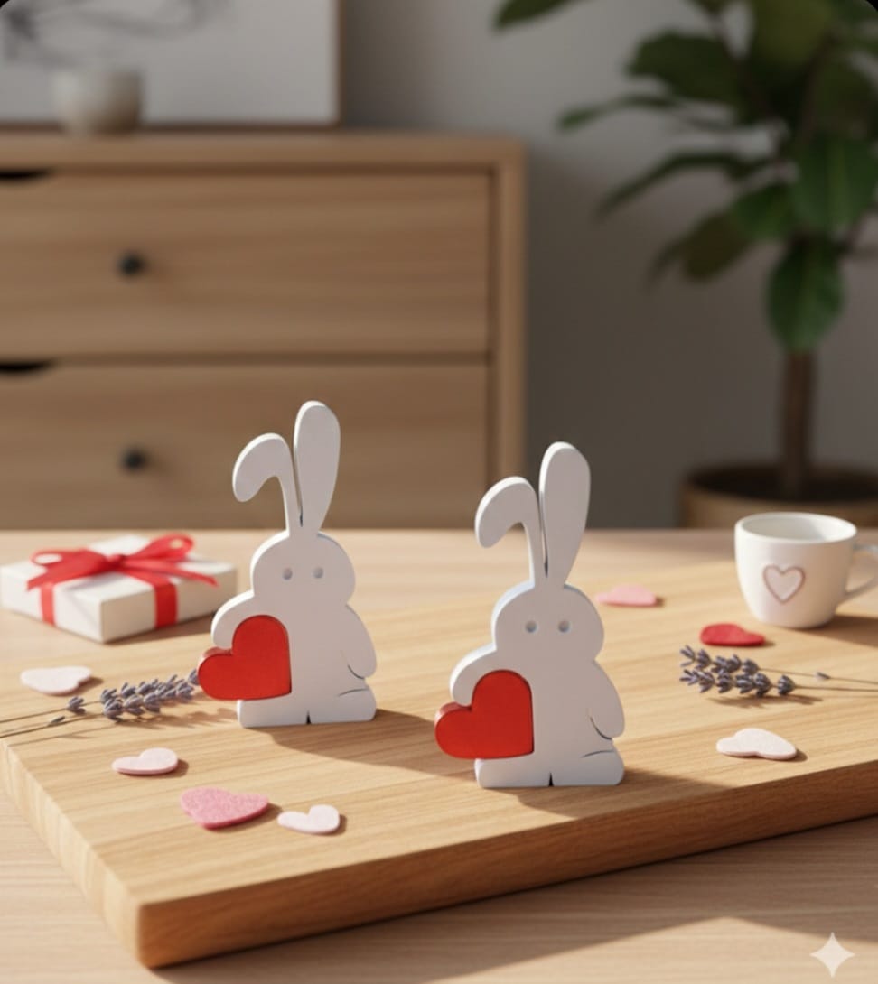 Magnetische Hasen mit Herz-Valentinstagsdekoration, 2 Stück