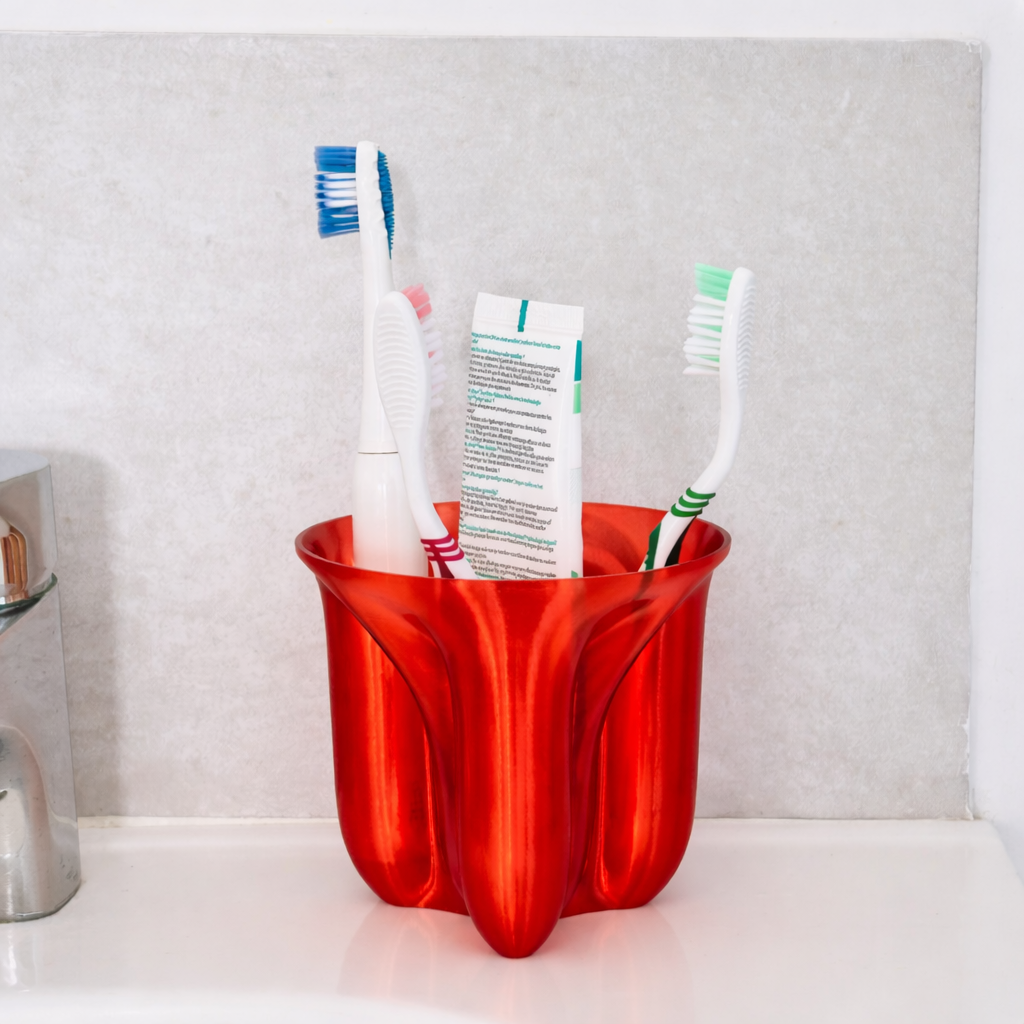 Zahnbürsten Becher Rot modern | Bad Becher für Zahnbürste & Zahnpasta | Set 2x